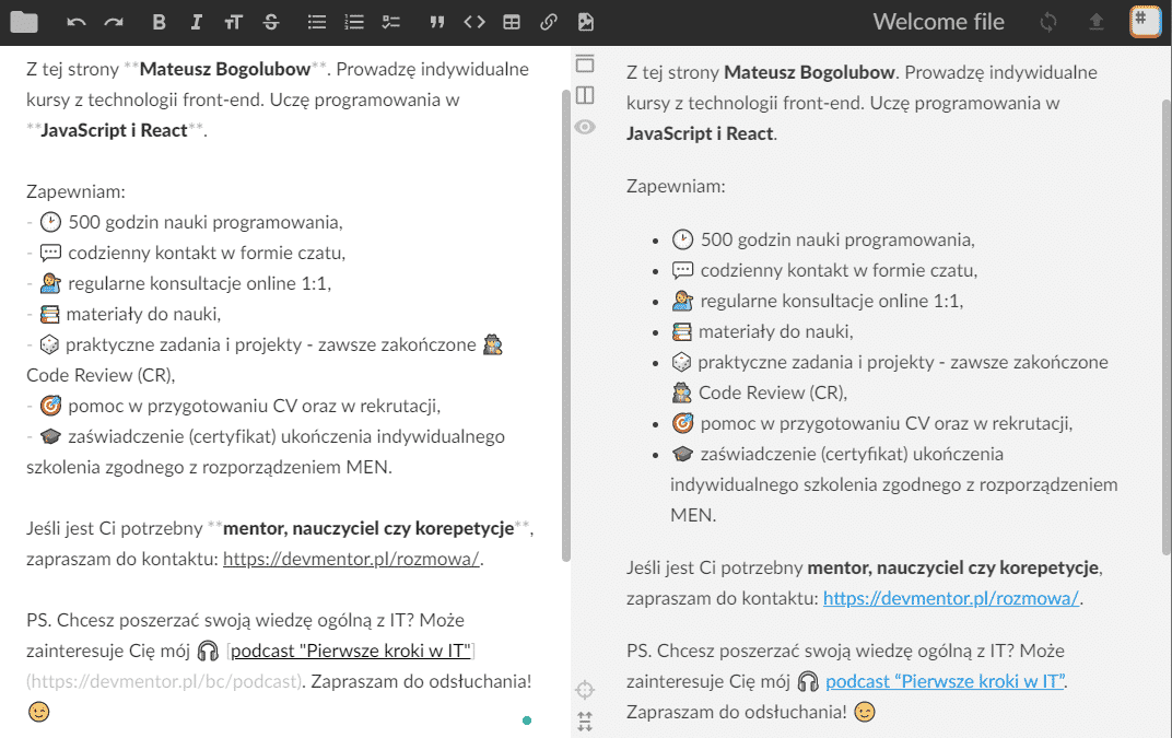 Screen edycji readme w aplikacji StackEdit
