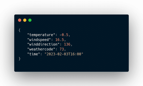 JSON z odpowiedzią z API pogodowego